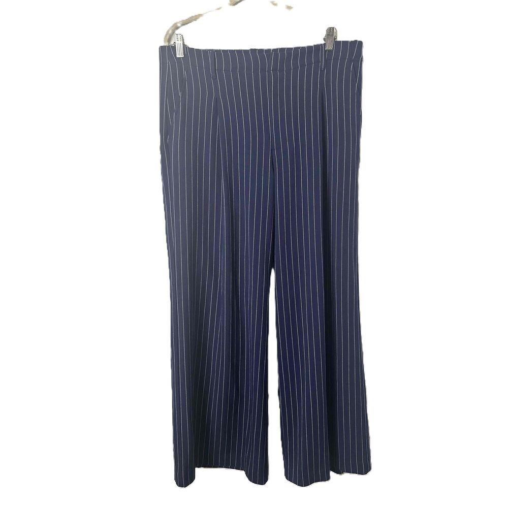 GAP Pants Womens Size 16 Navy Pinstripe Wide Leg High Waist Pleated Trousers